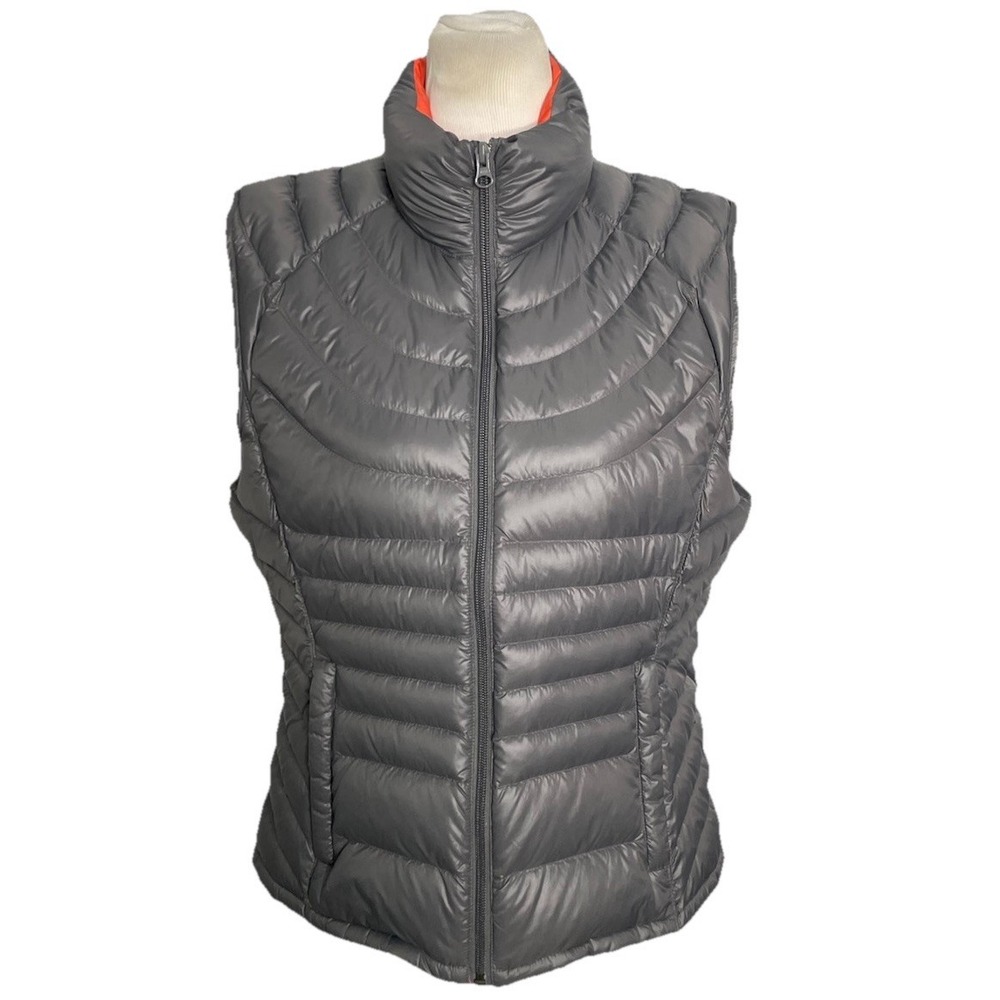 Bernardo Goose Down Packable Puffer Vest Full Zip Gray Orange Lightweight Large
